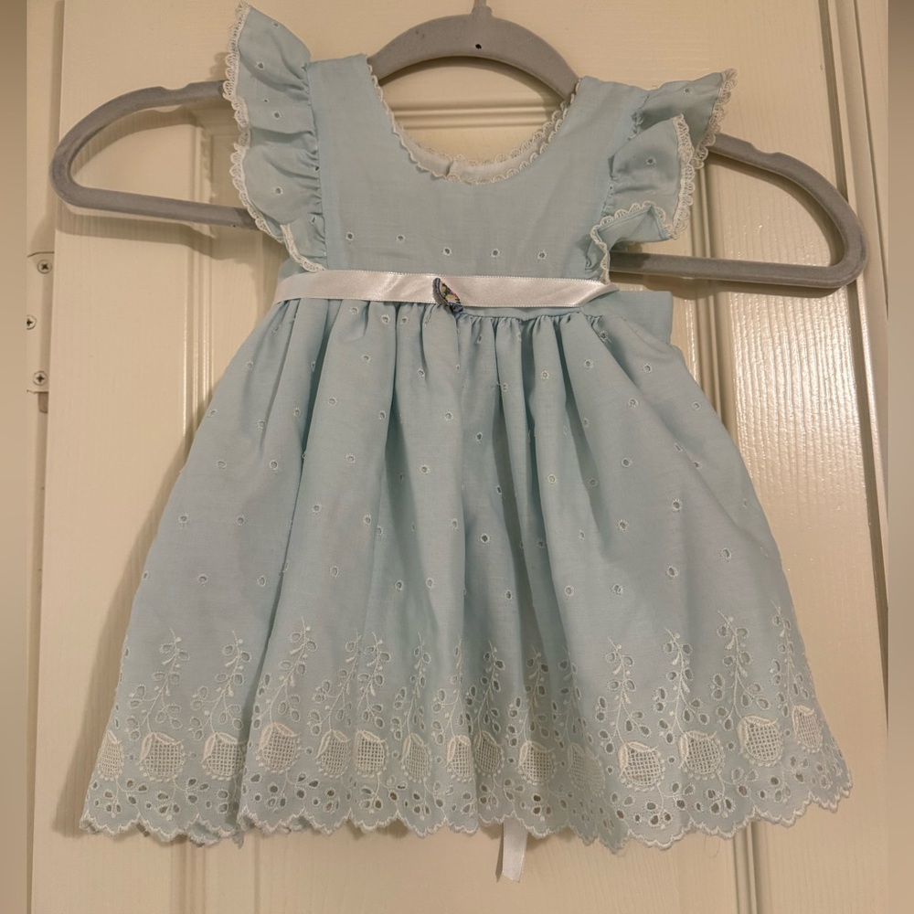 Adorable Vintage Light Blue Eyelet Toddler Dress